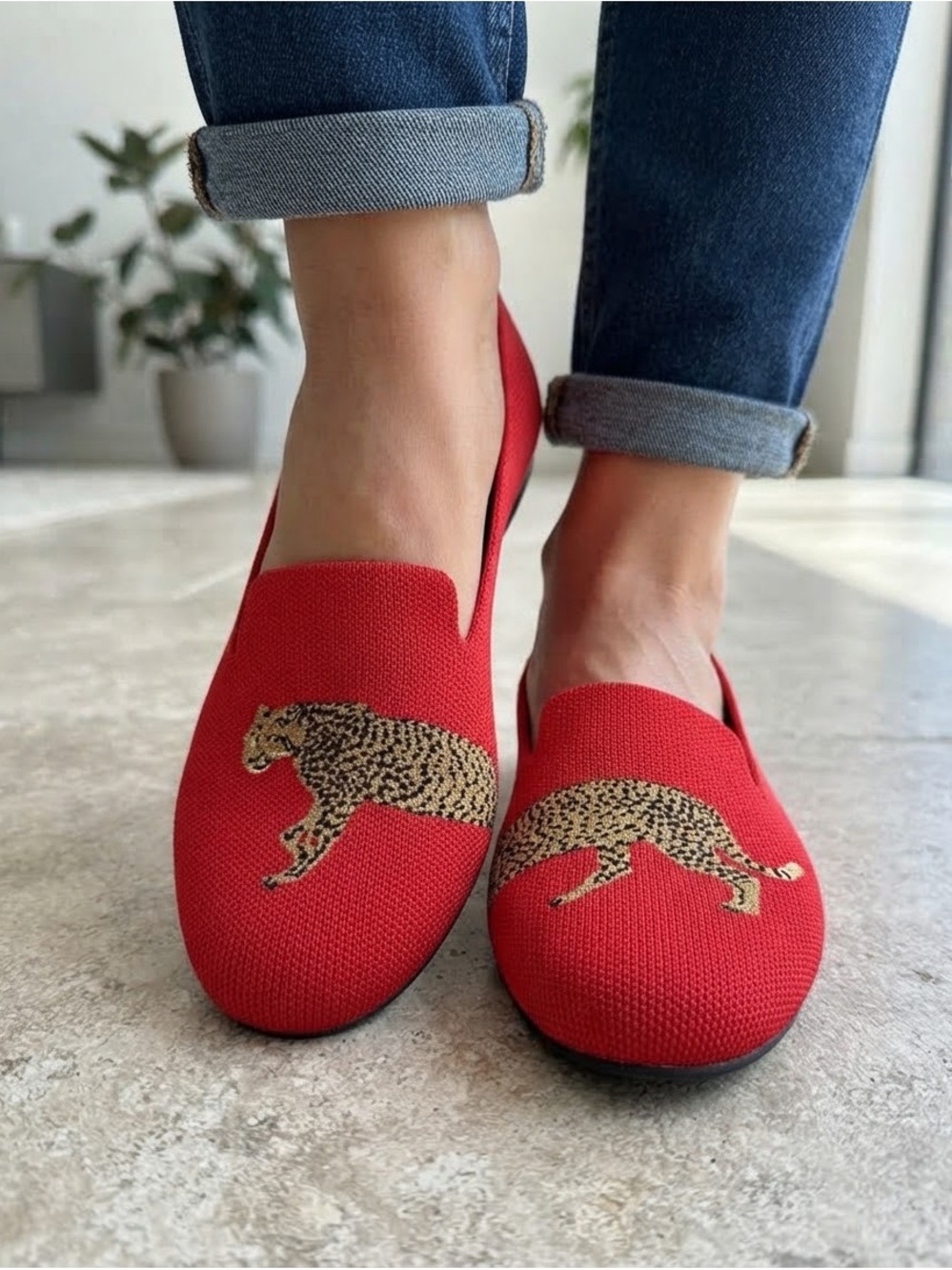 VIVAIA Audrey Roto Embroidered Red Leopard Flats Size EU 38 / US 7.5